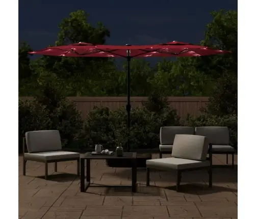 Saulessargs Ar 2 Jumtiņiem Un Led, Vīnsarkans, 316X145 Cm Vidaxl