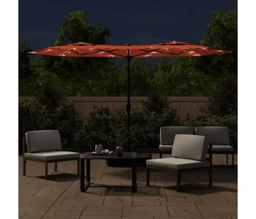 Saulessargs Ar 2 Jumtiņiem Un Led, Sarkanbrūns, 316X145 Cm Vidaxl