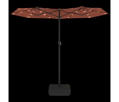 Saulessargs Ar 2 Jumtiņiem Un Led, Sarkanbrūns, 316X145 Cm Vidaxl