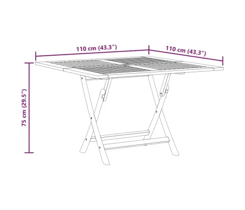 Saliekams Dārza Galds, 110X110X75 Cm, Masīvs Tīkkoks Vidaxl