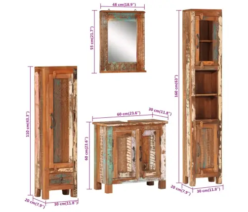 4-Daļīgs Vannasistabas Mēbeļu Komplekts, Pārstrādāts Masīvkoks Vidaxl