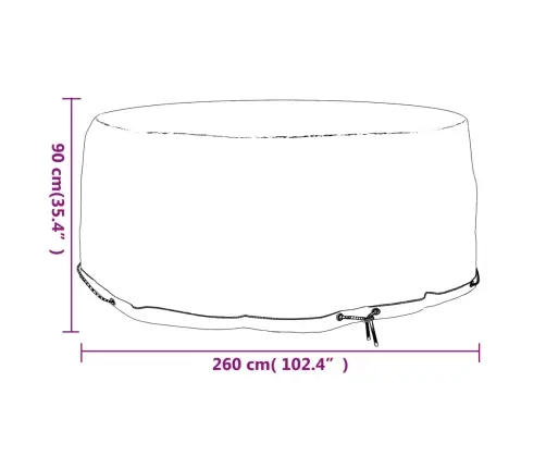 Dārza Mēbeļu Pārklājs, 10 Gredzeni, Ø260X90 Cm, Apaļš Vidaxl