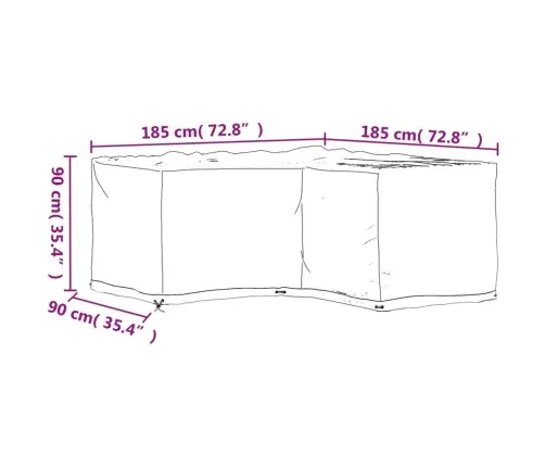 Dārza Mēbeļu Pārklājs, L-Forma, 12 Gredzeni, 185X185X90 Cm Vidaxl