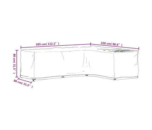 Dārza Mēbeļu Pārklājs, L-Forma, 18 Gredzeni, 285X220X80 Cm Vidaxl