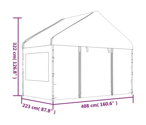 Pavėsinė Su Stogu, Balta, 13,38X4,08X3,22M, Polietilenas