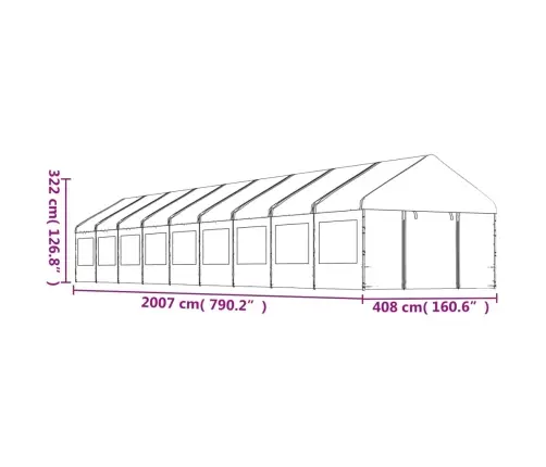 Nojume Ar Jumtu, Balta, 20,07X4,08X3,22 M, Polietilēns Vidaxl