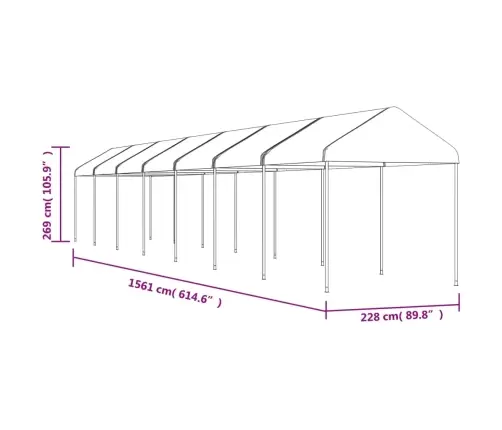 Katusega Varjualune, Valge, 15,61 X 2,28 X 2,69 M, Polüetüleen