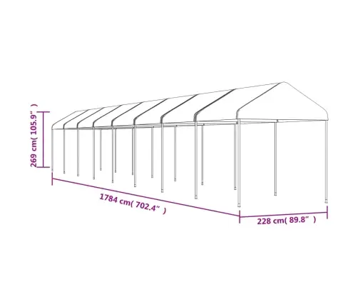 Katusega Varjualune, Valge, 17,84 X 2,28 X 2,69 M, Polüetüleen
