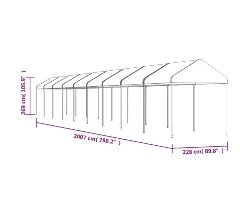 Nojume Ar Jumtu, Balta, 20,07X2,28X2,69 M, Polietilēns Vidaxl