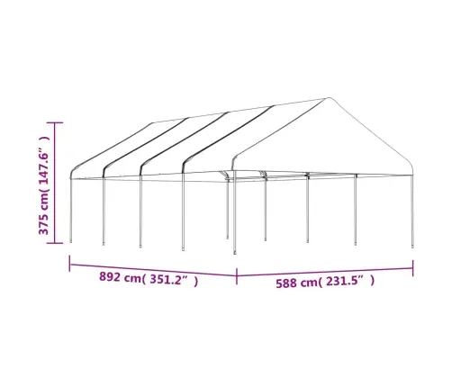 Nojume Ar Jumtu, Balta, 8,92X5,88X3,75 M, Polietilēns Vidaxl