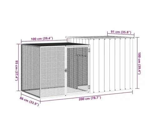 Triušių Narvas, Pilkas, 200X91X100cm Galvanizuotas Plienas