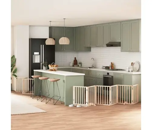 Suņu Vārti Ar Durvīm, Salokāmi, 9 Paneļi, 450 Cm, Papeles Koks Vidaxl