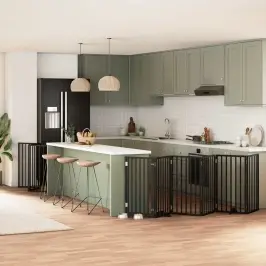 Suņu Vārti Ar Durvīm, Salokāmi, 9 Paneļi, 450 Cm, Papeles Koks Vidaxl