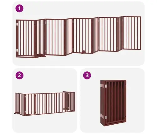 Suņu Vārti Ar Durvīm, Salokāmi, 9 Paneļi, 450 Cm, Papeles Koks Vidaxl