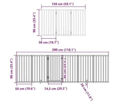 Suņu Vārti Ar Durvīm, Salokāmi, 9 Paneļi, 450 Cm, Papeles Koks Vidaxl