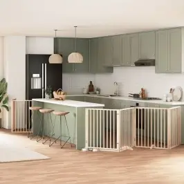 Suņu Vārti Ar Durvīm, Salokāmi, 6 Paneļi, 480 Cm, Papeles Koks Vidaxl