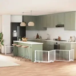 Kokkupandav Koeravärav Uksega, 8 Paneeli, Valge 640 cm Pappel