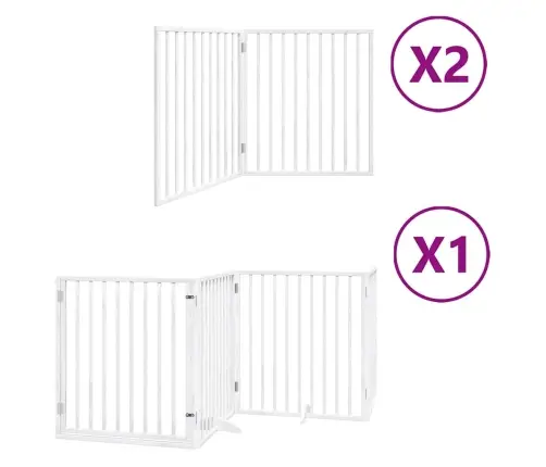 Kokkupandav Koeravärav Uksega, 8 Paneeli, Valge 640 cm Pappel