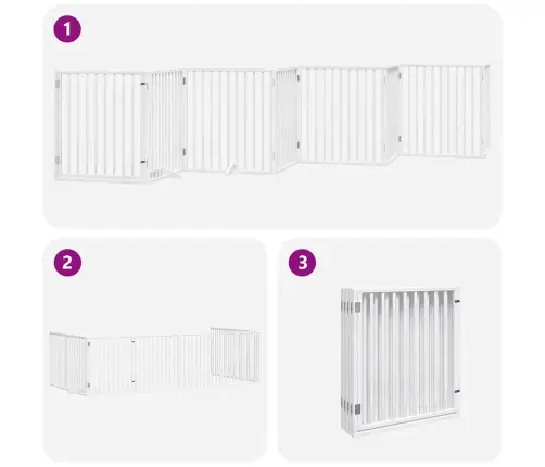 Kokkupandav Koeravärav Uksega, 8 Paneeli, Valge 640 cm Pappel