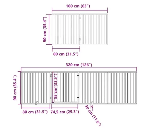 Kokkupandav Koeravärav Uksega, 8 Paneeli, Valge 640 cm Pappel