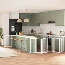 Kokkupandav Koeravärav Uksega, 8 Paneeli, Valge 640 cm Pappel