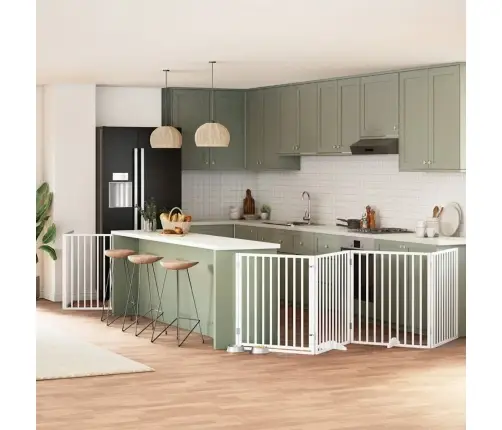 Kokkupandav Koeravärav Uksega, 8 Paneeli, Valge 640 cm Pappel