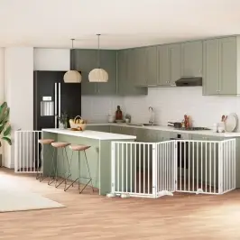 Kokkupandav Koeravärav Uksega, 10 Paneeli, Valge 800 cm Pappel