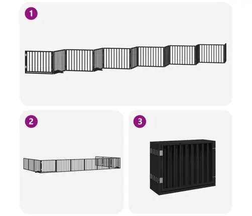Kokkupandav Koeravärav Uksega, 12 Paneeli, Must 960 cm Pappel