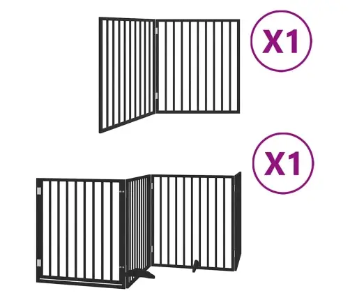 Kokkupandav Koeravärav Uksega, 6 Paneeli, Must 480 cm Pappel