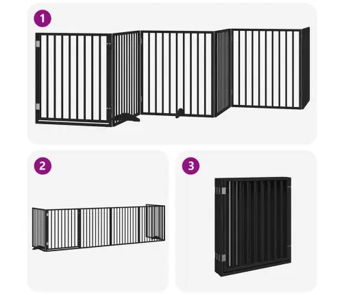 Kokkupandav Koeravärav Uksega, 6 Paneeli, Must 480 cm Pappel