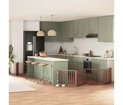 Suņu Vārti Ar Durvīm, Salokāmi, 8 Paneļi, 640 Cm, Papeles Koks Vidaxl