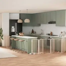 Suņu Vārti Ar Durvīm, Salokāmi, 9 Paneļi, 450 Cm, Papeles Koks Vidaxl