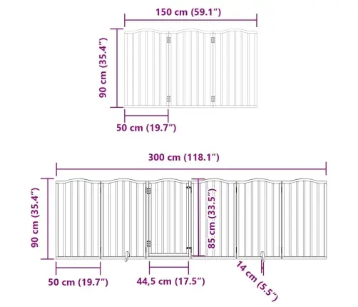 Suņu Vārti Ar Durvīm, Salokāmi, 12 Paneļi, 600 Cm, Papeles Koks Vidaxl