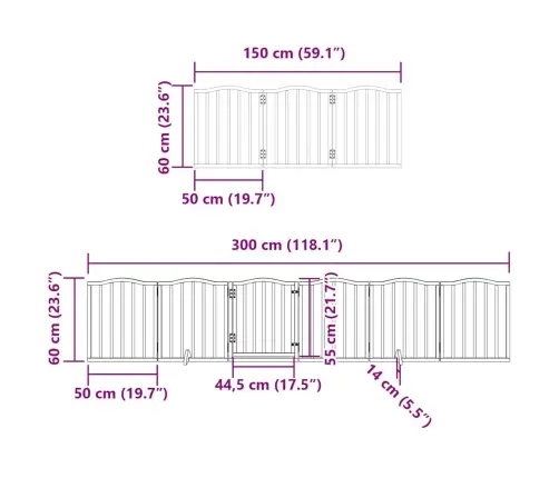 Suņu Vārti Ar Durvīm, Salokāmi, 9 Paneļi, 450 Cm, Papeles Koks Vidaxl