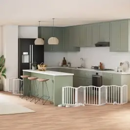 Suņu Vārti Ar Durvīm, Salokāmi, 9 Paneļi, 450 Cm, Papeles Koks Vidaxl