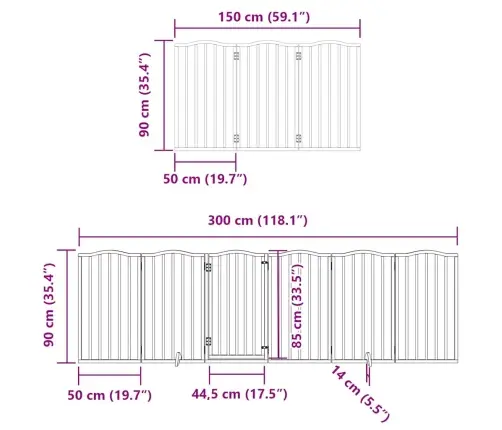 Suņu Vārti Ar Durvīm, Salokāmi, 9 Paneļi, 450 Cm, Papeles Koks Vidaxl