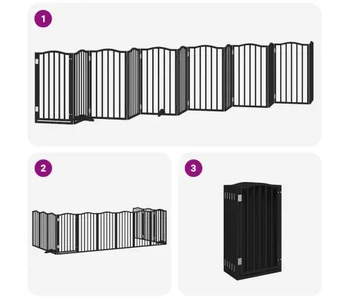 Kokkupandav Koeravärav Uksega, 12 Paneeli, Must 600 cm Pappel