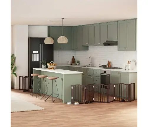 Suņu Vārti Ar Durvīm, Salokāmi, 9 Paneļi, 450 Cm, Papeles Koks Vidaxl