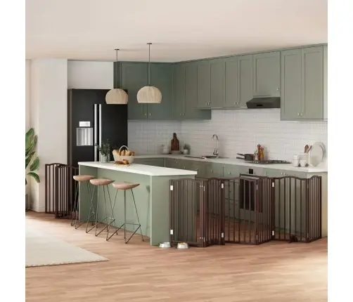 Suņu Vārti Ar Durvīm, Salokāmi, 9 Paneļi, 450 Cm, Papeles Koks Vidaxl