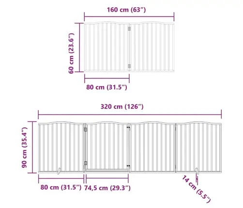Kokkupandav Koeravärav Uksega, 8 Paneeli, Valge 640 cm Pappel