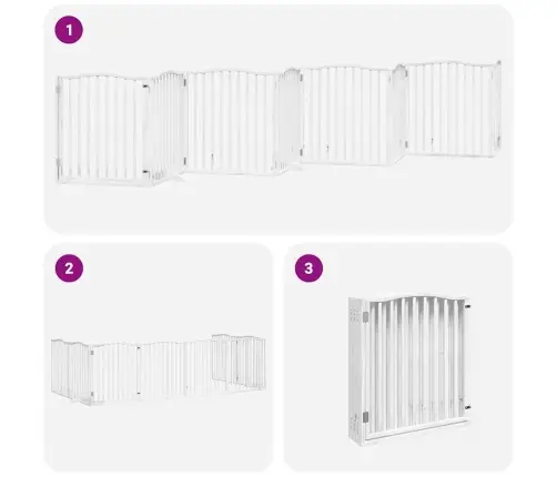 Kokkupandav Koeravärav Uksega, 8 Paneeli, Valge 640 cm Pappel