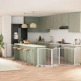 Kokkupandav Koeravärav Uksega, 8 Paneeli, Valge 640 cm Pappel