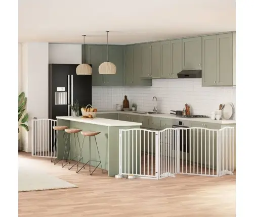 Kokkupandav Koeravärav Uksega, 8 Paneeli, Valge 640 cm Pappel