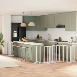 Kokkupandav Koeravärav Uksega, 10 Paneeli, Valge 800 cm Pappel