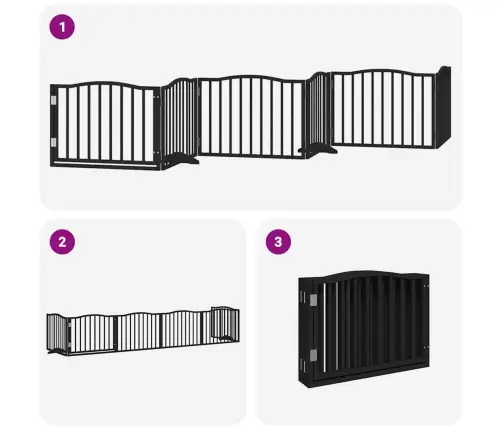 Kokkupandav Koeravärav Uksega, 6 Paneeli, Must 480 cm Pappel