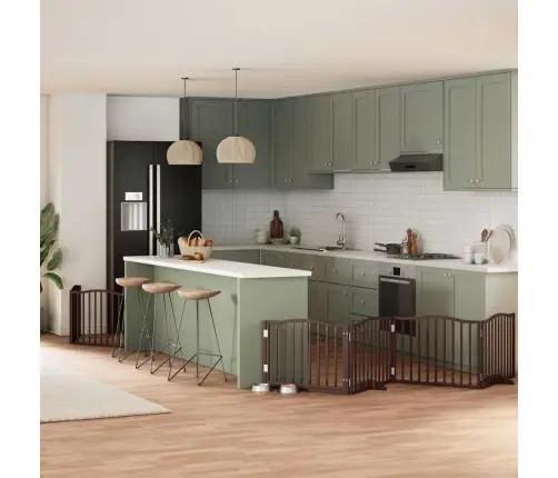 Suņu Vārti Ar Durvīm, Salokāmi, 6 Paneļi, 480 Cm, Papeles Koks Vidaxl