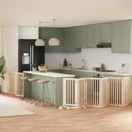 Suņu Vārti Ar Durvīm, Salokāmi, 9 Paneļi, 450 Cm, Papeles Koks Vidaxl