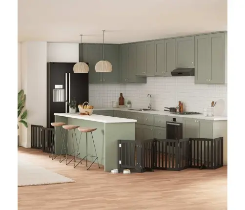 Suņu Vārti Ar Durvīm, Salokāmi, 9 Paneļi, 450 Cm, Papeles Koks Vidaxl