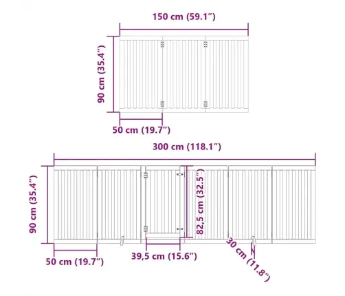Suņu Vārti Ar Durvīm, Salokāmi, 9 Paneļi, 450 Cm, Papeles Koks Vidaxl