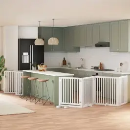 Kokkupandav Koeravärav Uksega, 10 Paneeli, Valge 800 cm Pappel